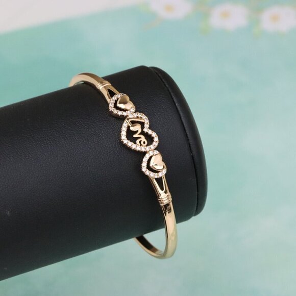 Love Heart Trio Rose Gold Bangle with CZ Accents, XPBL0584 - Picture 9 of 12